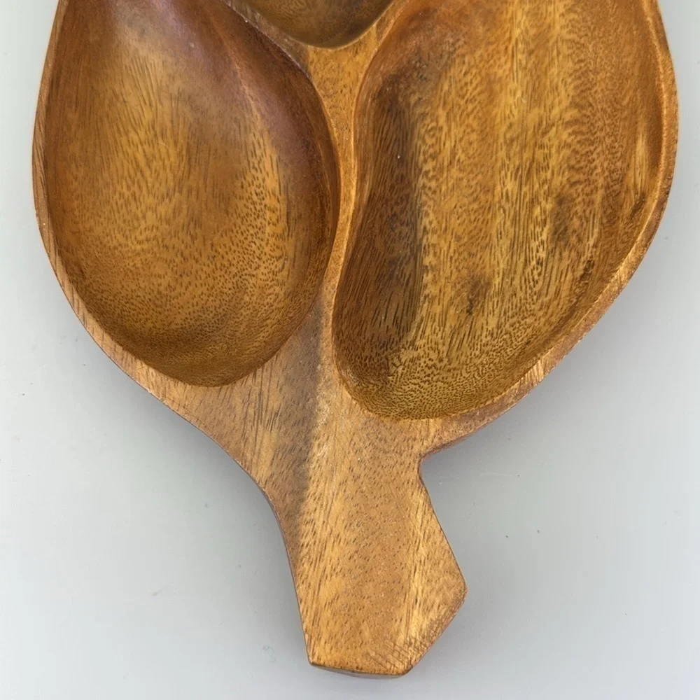 Vintage Handcrafted Large Wooden Leaf Tray